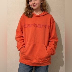 Carhartt Girls Coral Long Sleeve Kangaroo Pockets Pullover Large 12 Logo Sweater